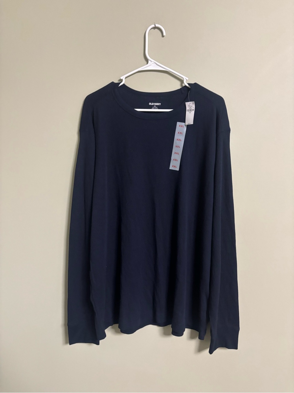 Old Navy Men’s Long-Sleeve Waffle Knit Thermal Crew Neck Shirt Navy Blue XXL New